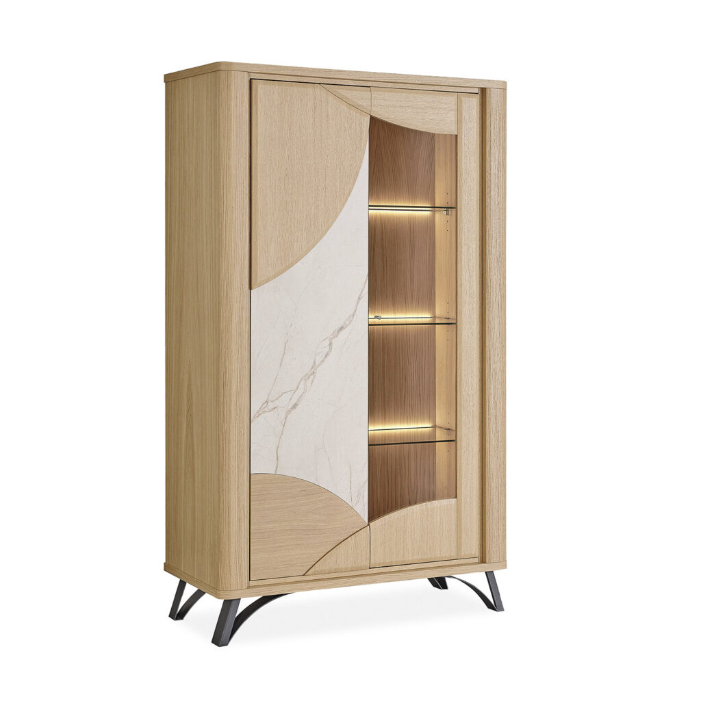 Vitrine 2 portes beige veiné