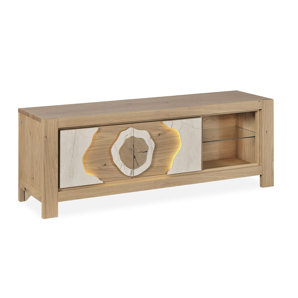 Meuble TV 2 portes beige veiné Minérale - Girardeau