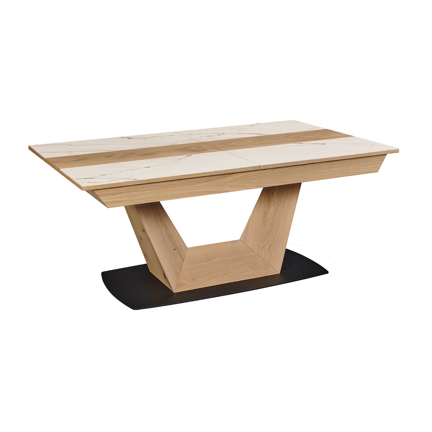 table 190 pied triangle en V beige veiné