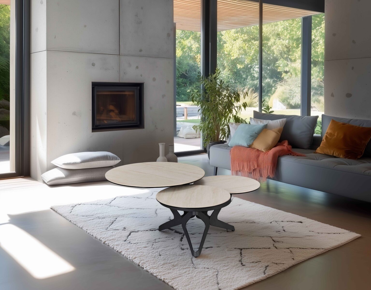 ambiance table de salon sydney travertin ouverte