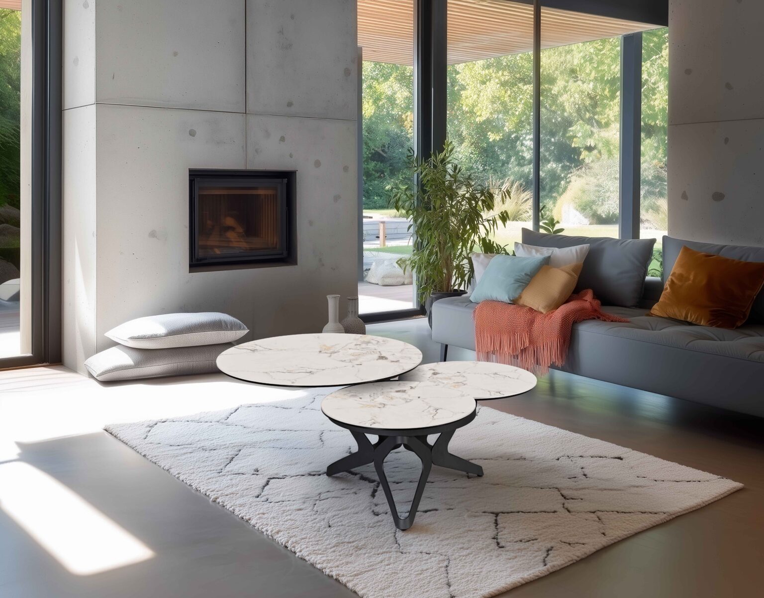 ambiance table de salon sydney blanc veiné brillant ouverte