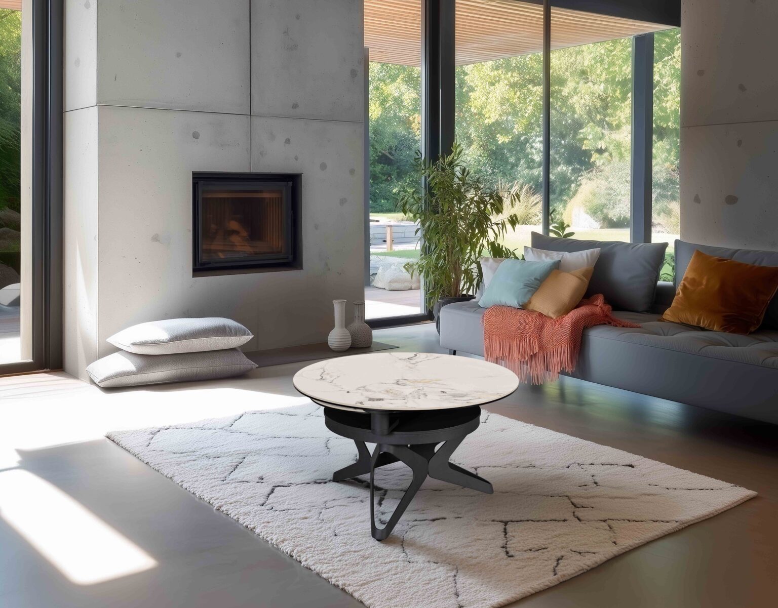 ambiance table de salon sydney blanc veiné brillant fermé