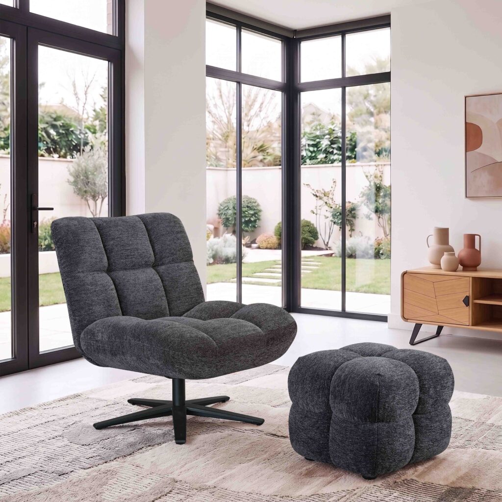 ambiance fauteuil angel'o pied étoile gris anthracite + pouf