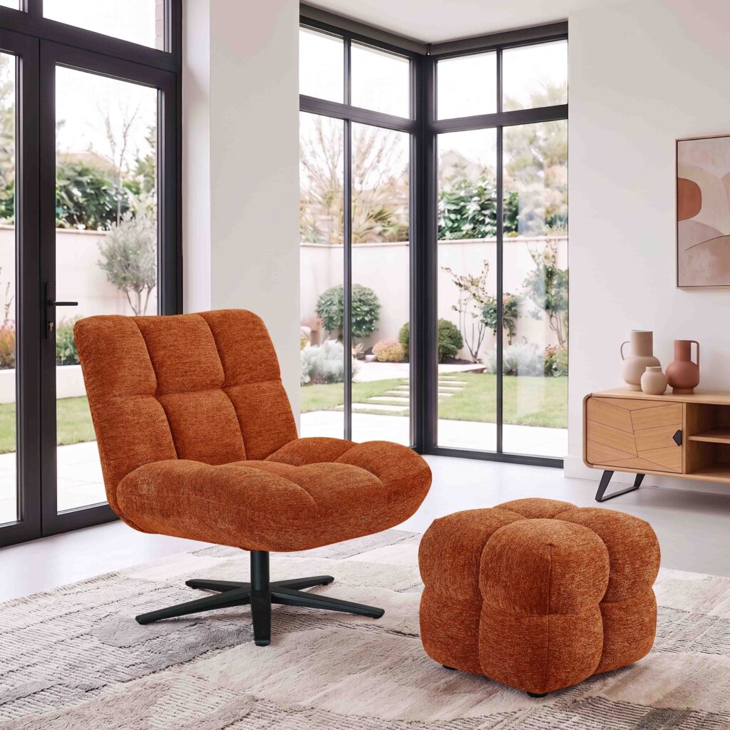 ambiance fauteuil angel'o pied étoile terracotta + pouf