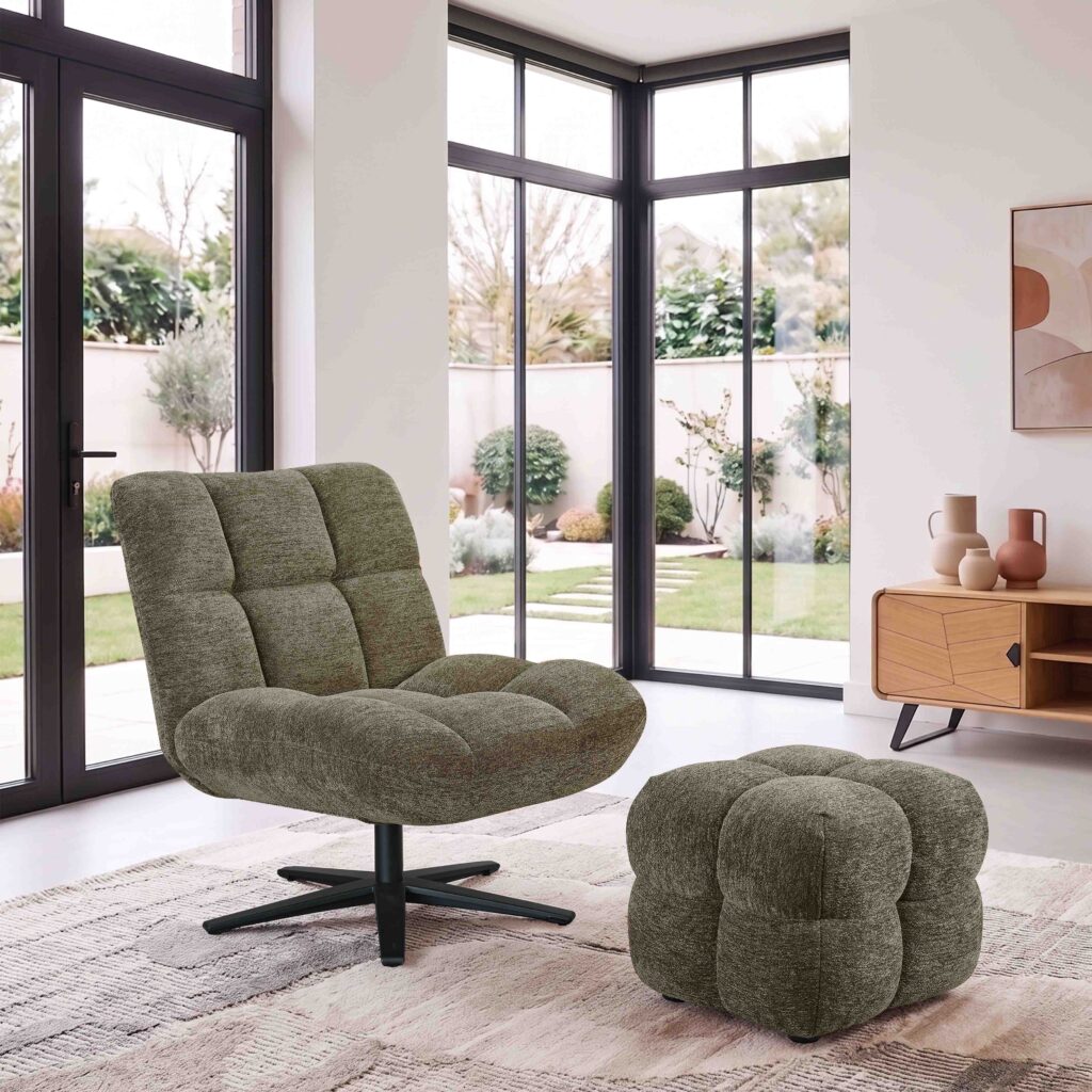 ambiance fauteuil angel'o pied étoile vert + pouf