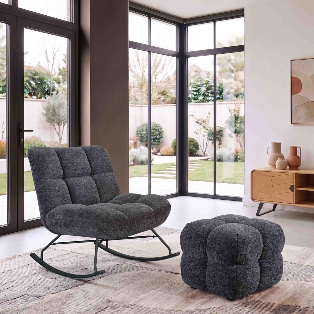 ambiance fauteuil angel'o gris anthracite + pouf