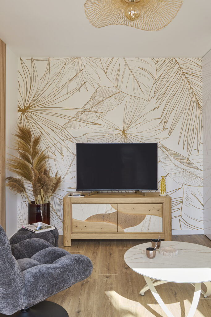Cayola petit meuble tv beige veiné allumé